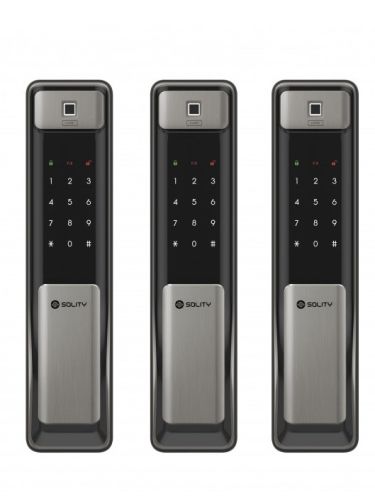 Врезной электронный дверной замок Solity GSP-2000BK Dark Silver с отпечатком пальца (HG2244)