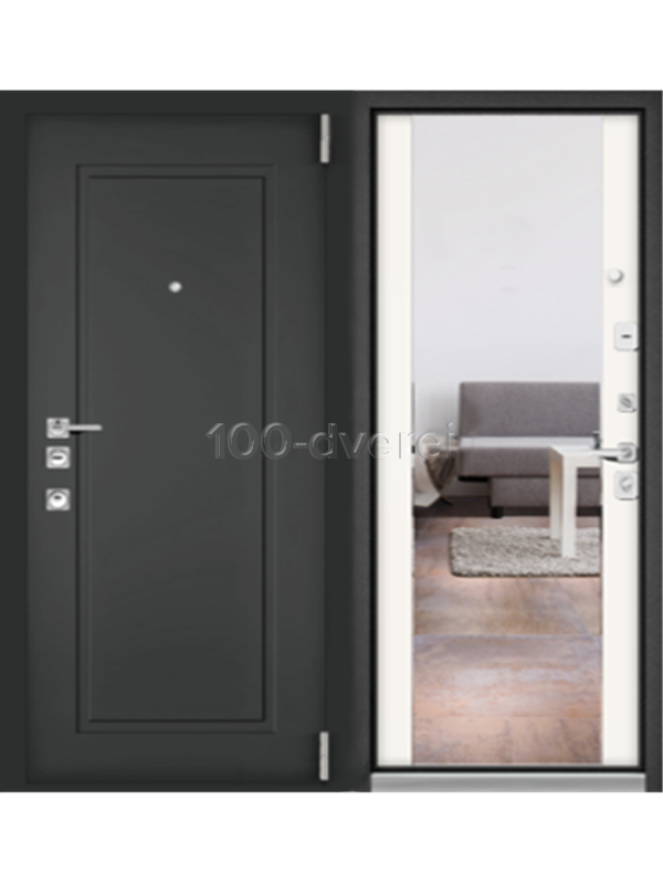 Входная дверь CITY PRIME Черный матовый 10B-164 mirror Белый матовый